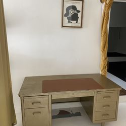 Gold Painted Vintage Steel Tanker Executive Desk