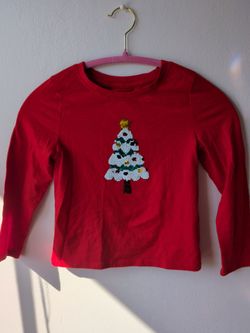 Kids size 6-7 Cat & Jack Red Christmas Tree Sequin Long Sleeve Shirt