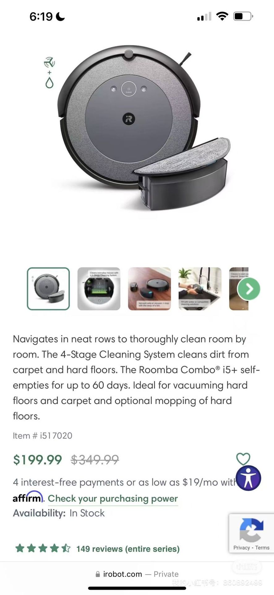 IRobot roomba I5 Vaccum