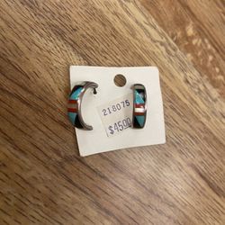 Sterling Silver Earrings With Real Turquoise 