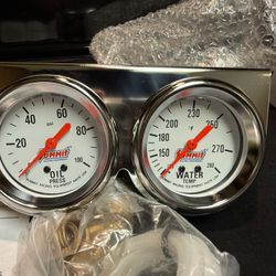 New Old Stock, Summit Racing Two Gauge Kit, Mechanical Oil, Pressure And Water Tap White Face