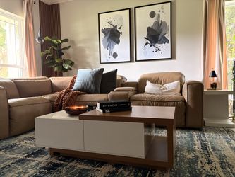 Modern Wood & White Coffee Table with Storage Drawer | Excellent Condition