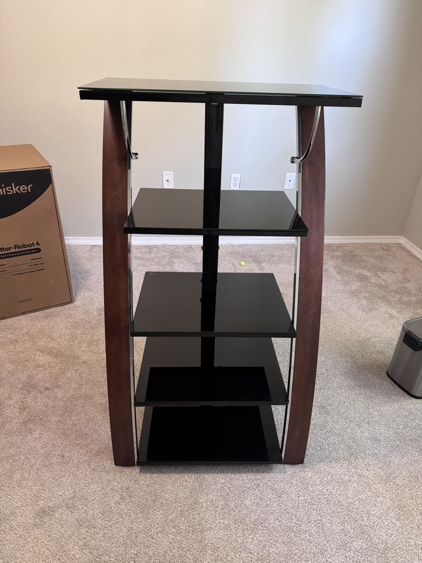 Media Tower With Tempered Glass Shelves