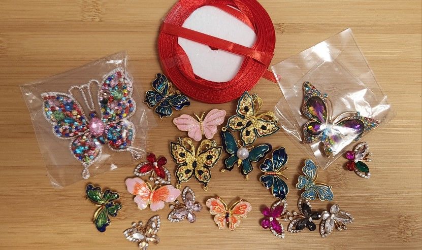 19 Assorted New Stunningly Beautiful multi-colored Rhinestone Butterfly.