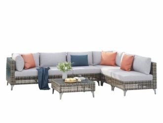 New 7 piece Outdoor Wicker Sectional Sofa Set with Coffee Table
