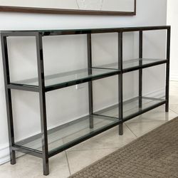 Mid century Modern Chrome & Glass Console shelf Table