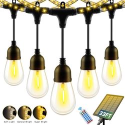 33FT Solar String Lights Outdoor Waterproof with USB Port & Remote Control Solar Patio Lights Long Last for 20+Hrs Dimmable Solar Power LED Shatterpro