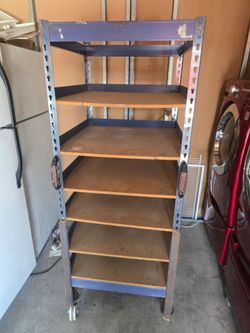 Metal and Wood Bookshelf with Adjustable Shelves