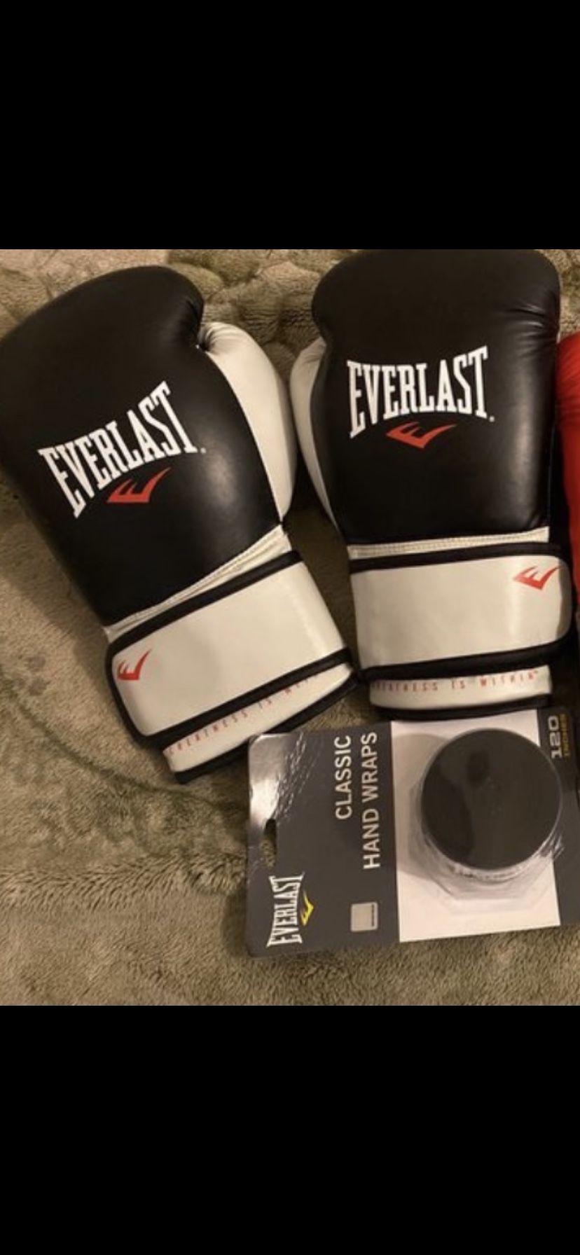 EVERLAST Black & White boxing Gloves also Black 120 inch Boxing Raps