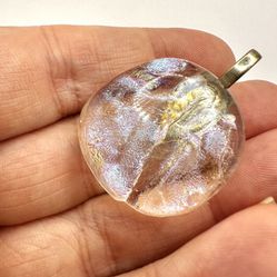 Round Clear Holographic Rainbow Silver and Glass Pendant