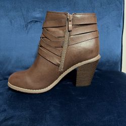 Brown Heeled Ankle Boot with Straps