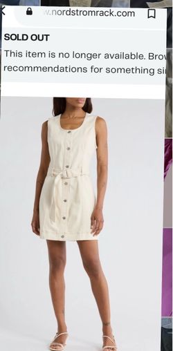 Cream Denim Sleeveless Mini Dress with Belt