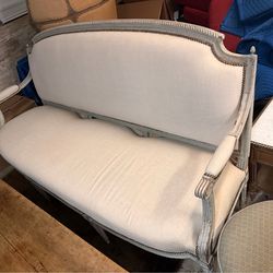 Antique French Canapé Sofa – Louis XVI Style, Hand-Carved Frame