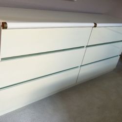 80s 90s Cream Laminate Dresser Set  with Gold Brass accents