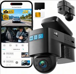 4G LTE Dash Cam Front and Inside,2K+1080P Car Secutrity Camera
Cellular Remote Live View,GPS Tracking,Instant Alerts,Cloud Storage,Parking Monitor,32G