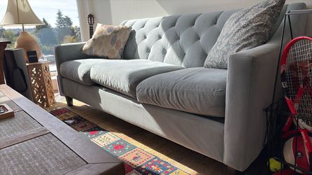 Light Blue Tufted Upholstered Sofa