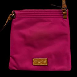Dooney & Bourke Pink Nylon Triple Zip Crossbody Bag Purse Duck Logo Adjustable