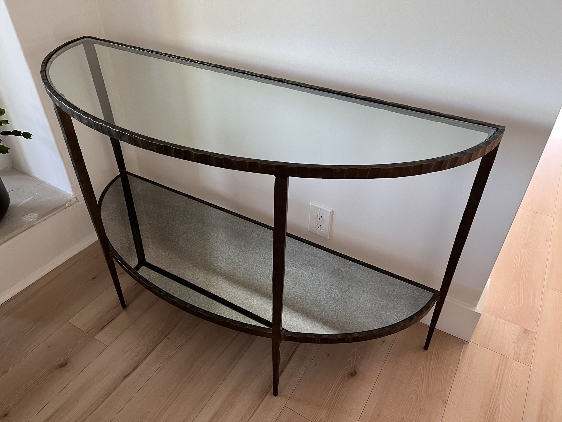 Crate And Barrel Clairemont Demilune Glass Console Table 