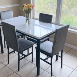 Dining Set With 4 Chairs White And Gray [NEW]