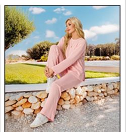 Women 2 Piece Knitted Cozy Outfits- large pink