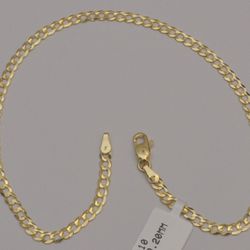 Gold chain 10k solid yellow cuban curb link anklet bracelet 10 in 3.2 mm 3.0 gr