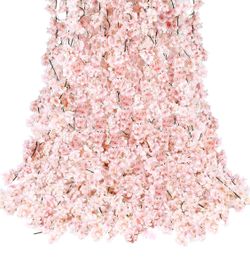 Cherry Blossom Garland Artificial Cherry Flower Vines 6 Pack Hanging Silk Flowers Garland for Home Wedding Garden Party Arch Office Decor (Pink)
