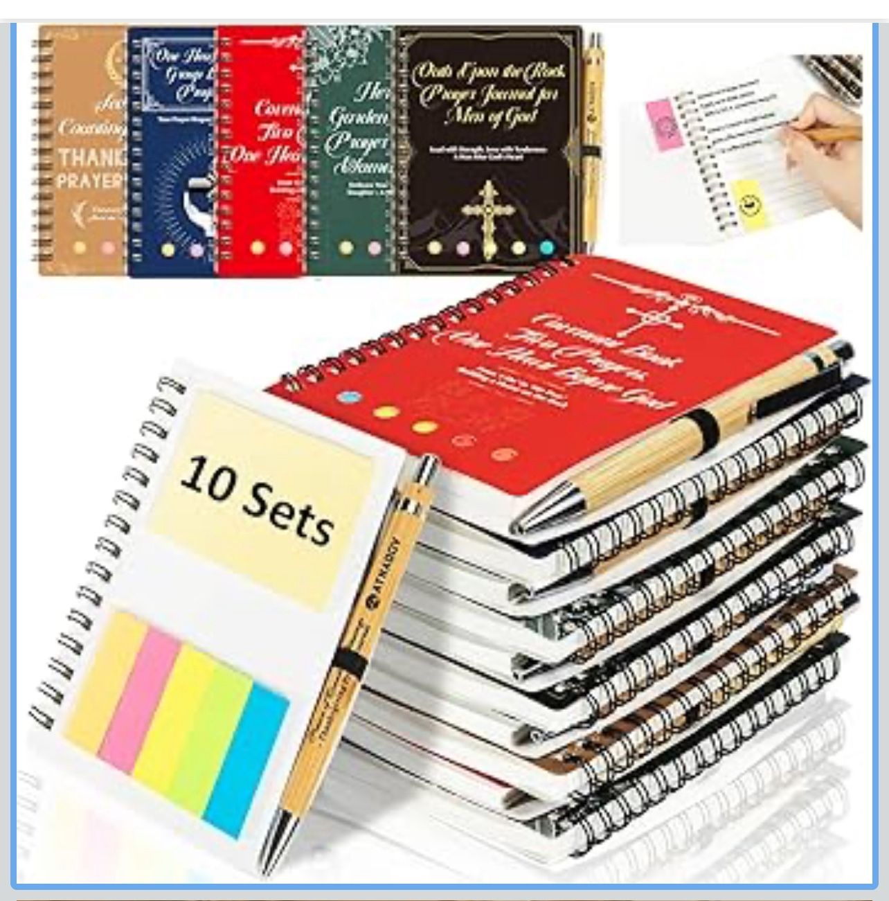 10 Sets Christian Prayer Journal Bulk Spiral Notebooks with Sticky Notes, Spiral Notebooks 5.43”x 4.33”with Bible Ballpoint Pens - Faith Based Gifts f