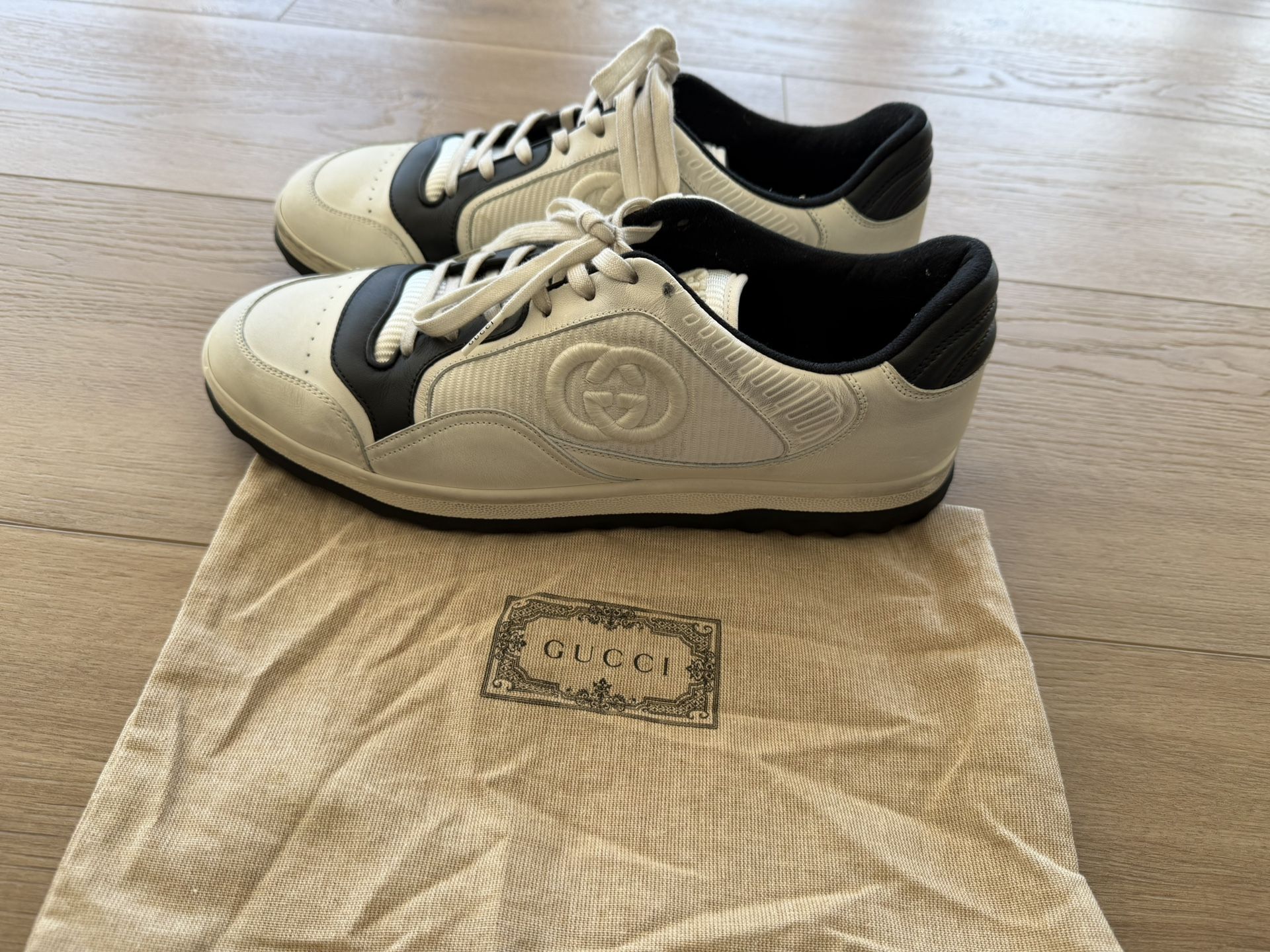 GUCCI Mac80 Lace-Up Sneakers – Beige GG Canvas, Size EU 43 / US 10 – Worn Once, Designer Luxury 