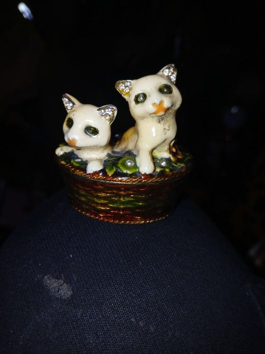 Enameled Kitten Trinket Box