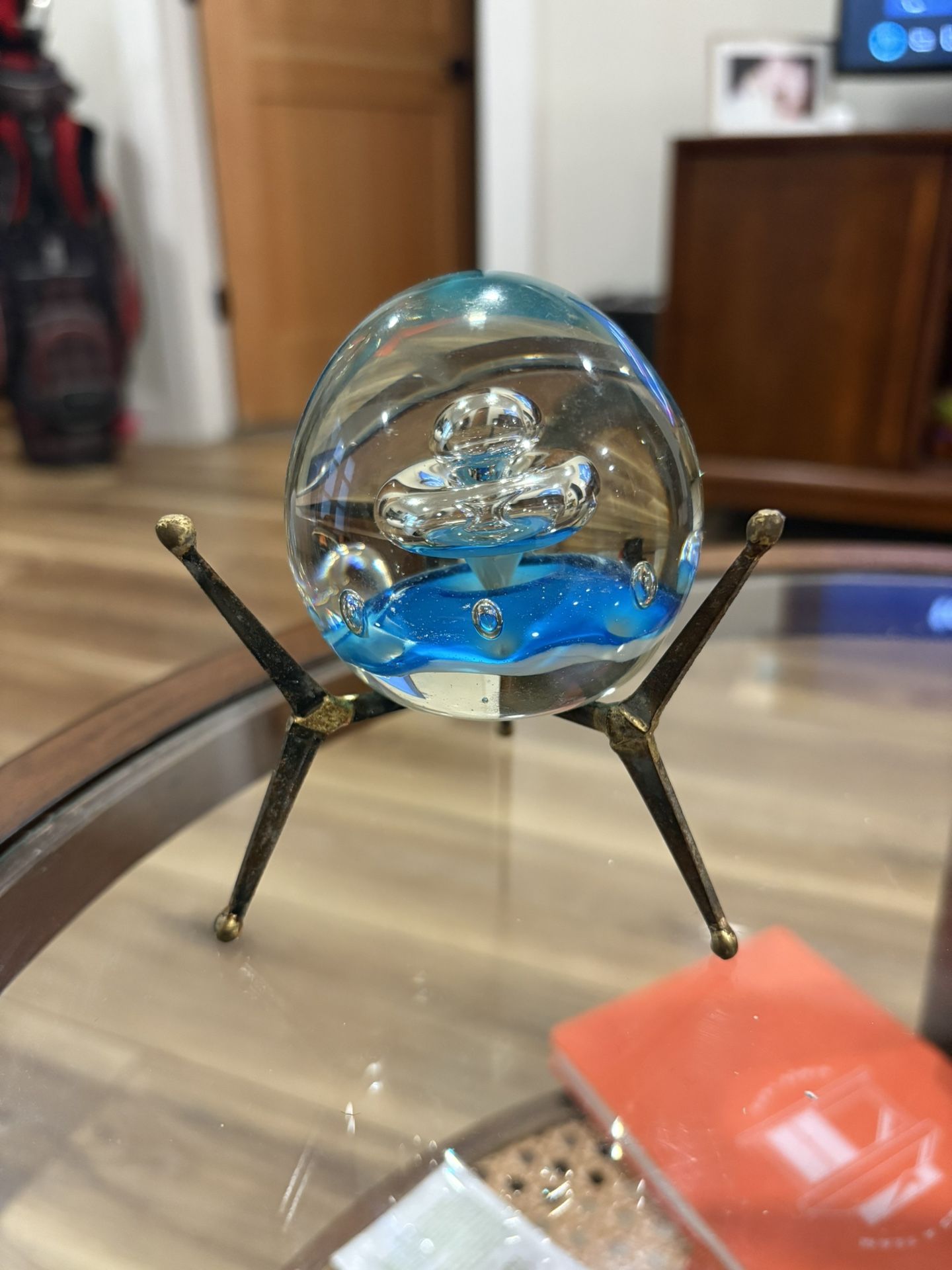 Vintage blown glass paperweight ufo space age