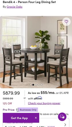 NEW in Box 5-Piece Round Dining Table & Chairs Set with Built-in Storage Gray