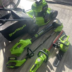 Greenworks  Lawn Set  Mower, Trimmer, Blower, Hedge Trimmer, Chainsaw