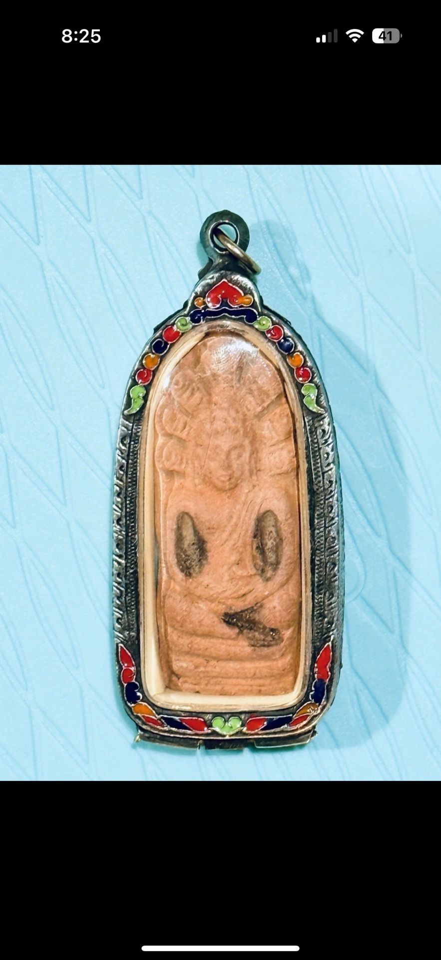 Vintage Thai Buddhist Amulet Phra Nak Prok Naga Buddha Pendant Enamel Case 3.5”