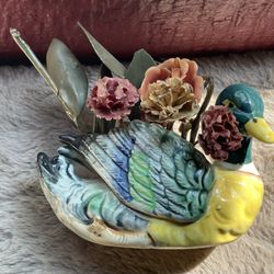 Vintage Planter Hand Painted Ceramic Mallard Duck Made In Occupied Japan