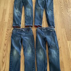 4 Pairs of Like New  Size M Lands End Boys Iron Knee Pull On Lined Stretch Denim Jeans Retail $44.95 Each. Total $180