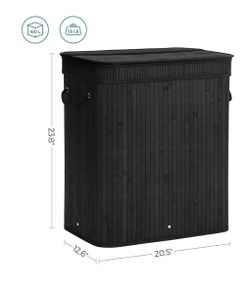 SONGMICS 26.4 Gallon Laundry Hamper Bamboo Basket w/ Lid - Black