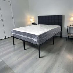 Brand New Queen platform– Mattress + Upholstered Headboard 🛏️