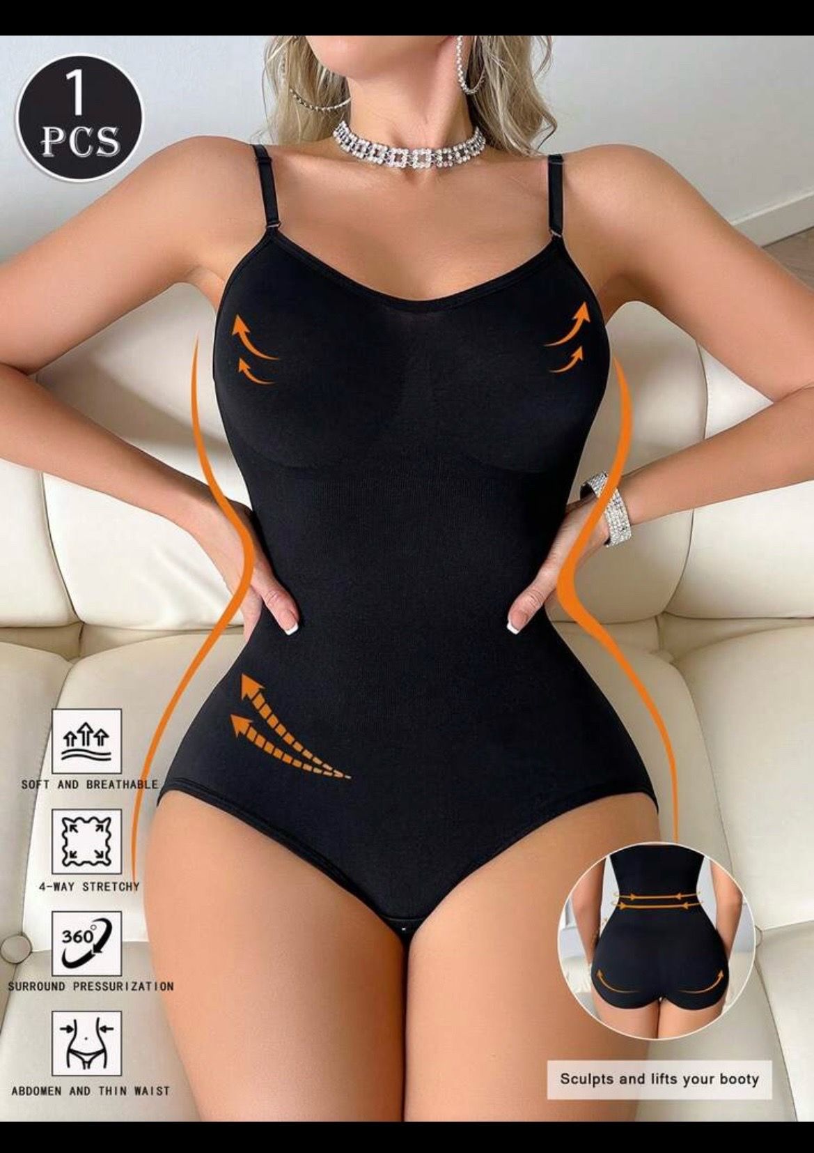 1pc Women's High Strength Shaping Knit Fabric Waist And Hip Shapewear Bodysuit