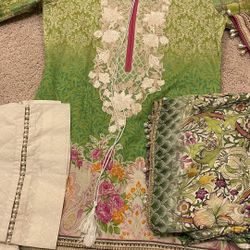 Light Green White And Purple Print Sapphire Three Piece Lawn Dress 