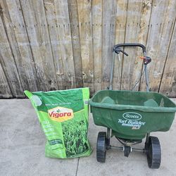 Turf Builder EdgeGuard DLX Push Broadcast Spreader for Seed, Fertilizer,