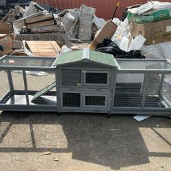 Rabbit Hutch Guinea Pig Cage with Double Run Indoor Bunny Hutch Outdoor Rabbit House with Deeper No Leak Trays and Wheels 93.7”Lx22.6”Wx33.5”H