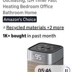 GAIATOP Space Heaters for Indoor Use, 1500W Portable Electric Heater, Quiet PTC Ceramic Heat with Thermostat, 5 Modes, Remote, 60° Oscillating, 12Hrs 