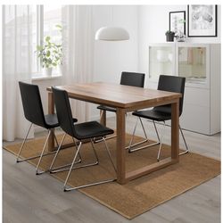 Ikea MÖRBYLÅNGA Dining Table and 4 Leather Chairs