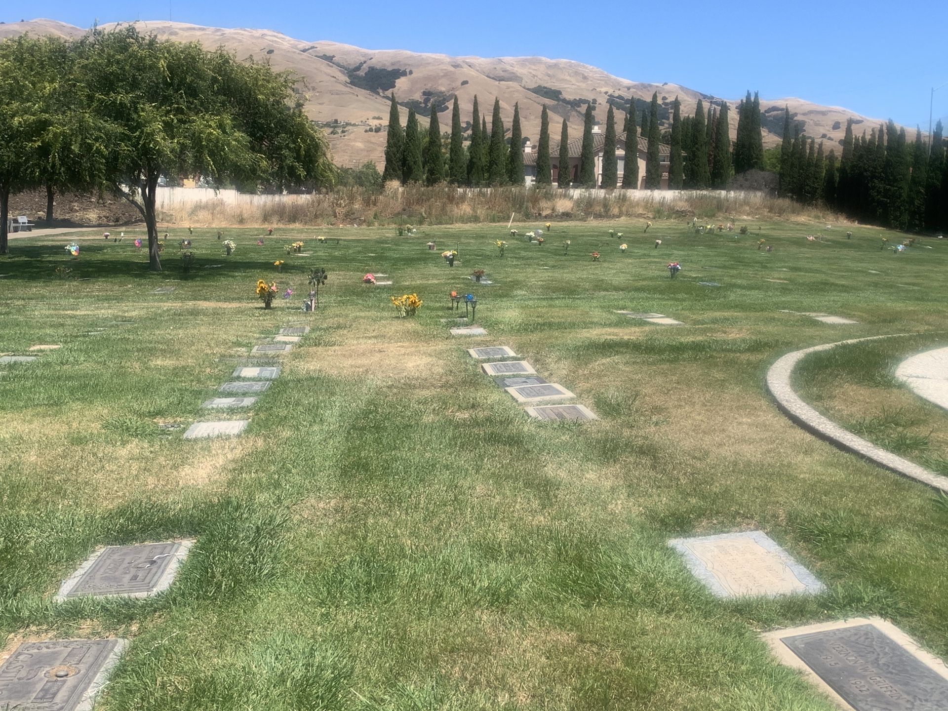 Cedar Lawn Memorial Park / Lima Family Mortuary Milpitas Fremont — double grave or 2 in 1 plot.