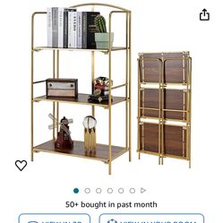 （minor imperfections）No Assembly Folding Bookshelf, 3 Tier Gold Bookshelf