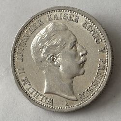 1912 Germany 2 Marks Silver Coin AU