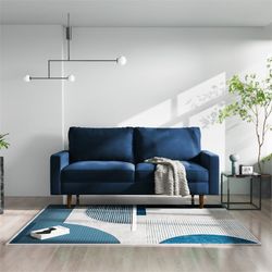 Mid-Century Modern Blue Velvet Loveseat