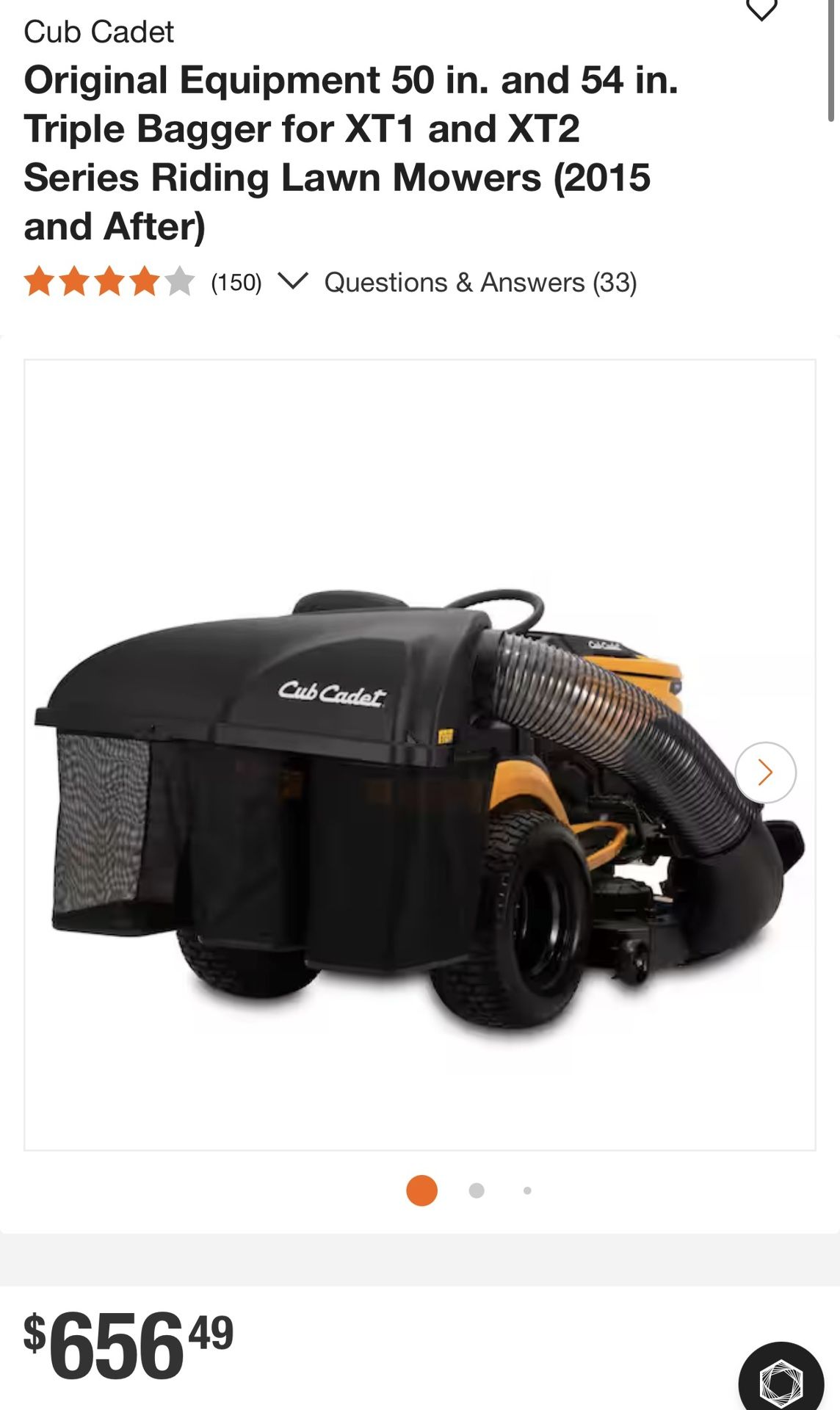 Original Equipment 50 in. and 54 in. Triple Bagger for XT1 and XT2 Series Riding Lawn Mowers (2015 and After)