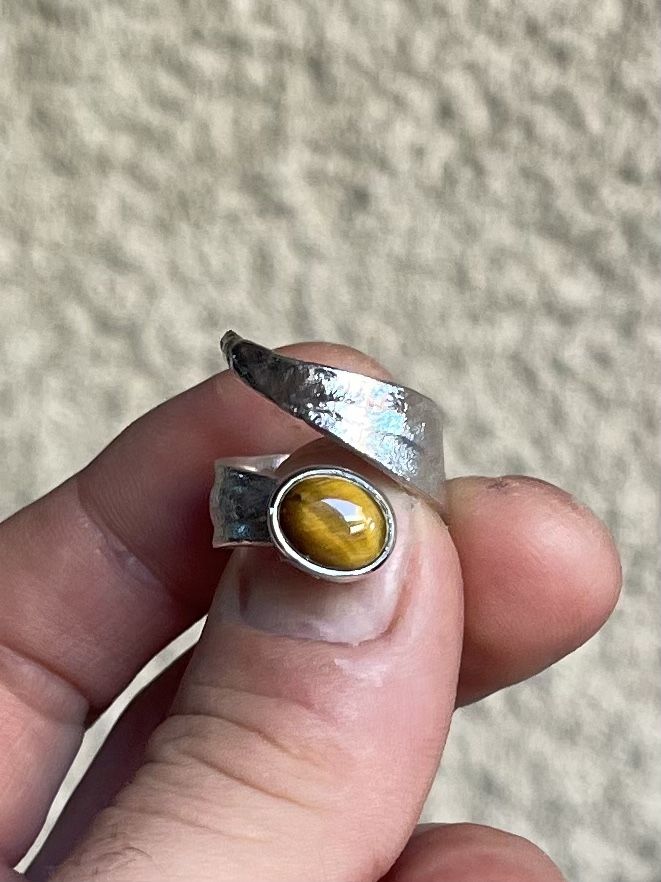 Brand New, Handmade Tiger Eye Silver ring, adjustable size, organic style 🐅👁️💎✨