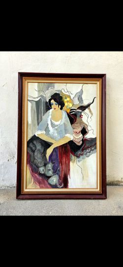 Framed Oil Painting – Seated Woman